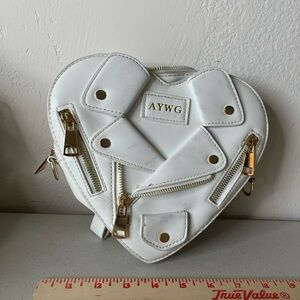White Heart-Shaped Mini Crossbody Bag with Gold Accents